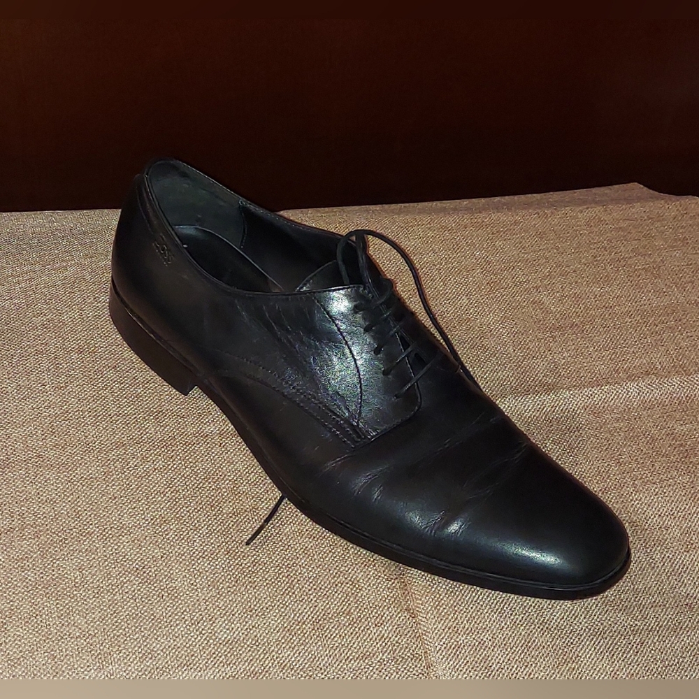 HUGO BOSS 50190694 MEN'S BLACK LEATHER PLAIN TOE LACE-UP OXFORDS SIZE 12